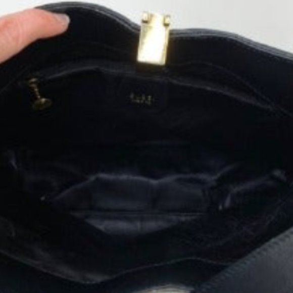 🥳HP🥳Gucci Authentic Gucci Vintage Black Leather Tote Gold Zipper Shoulder Bag - Picture 9 of 13